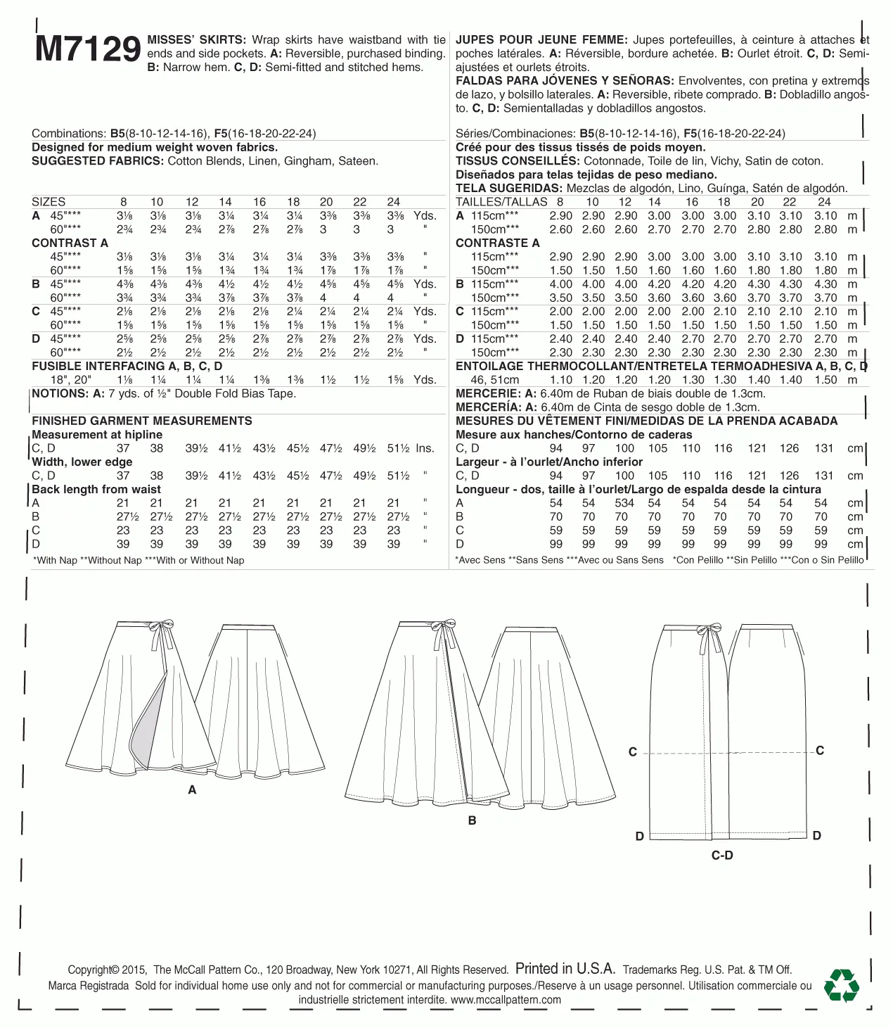 McCall's Pattern M7129 Misses' Skirts