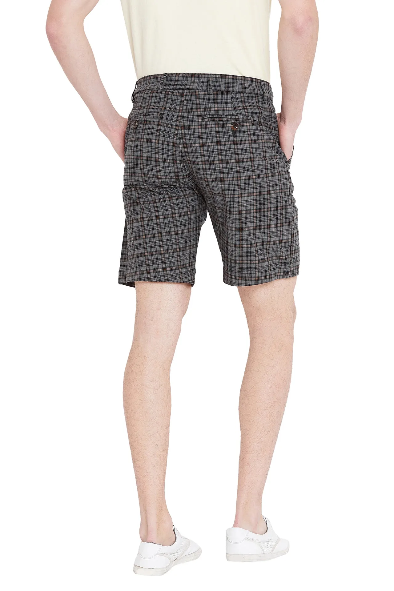 Men Grey Checked Casual Shorts