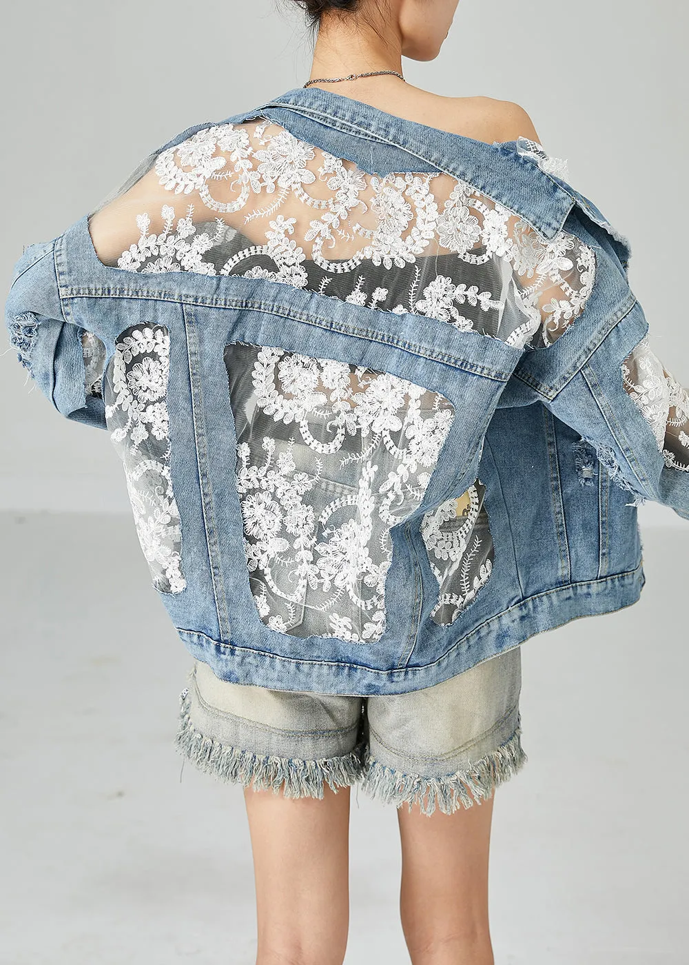 Modern Blue Lace Tulle Patchwork Denim Coats Summer LY2434