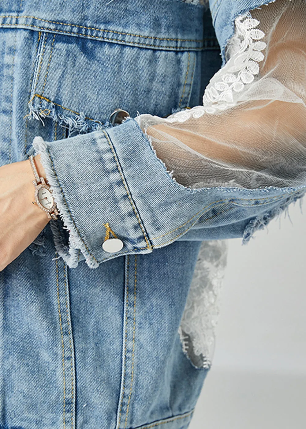 Modern Blue Lace Tulle Patchwork Denim Coats Summer LY2434