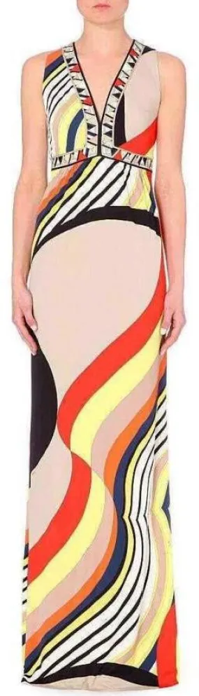 Multicolor Abstract-print Stretch-crepe Long Maxi Dress