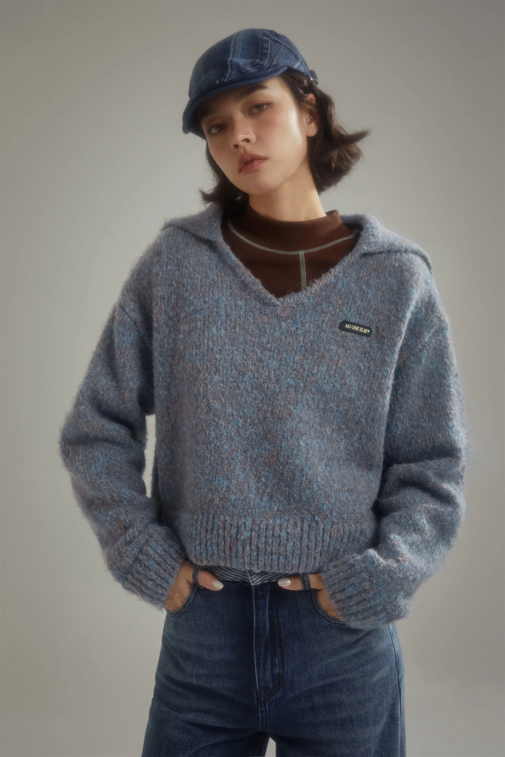 Open Big Collar Knit Sweater