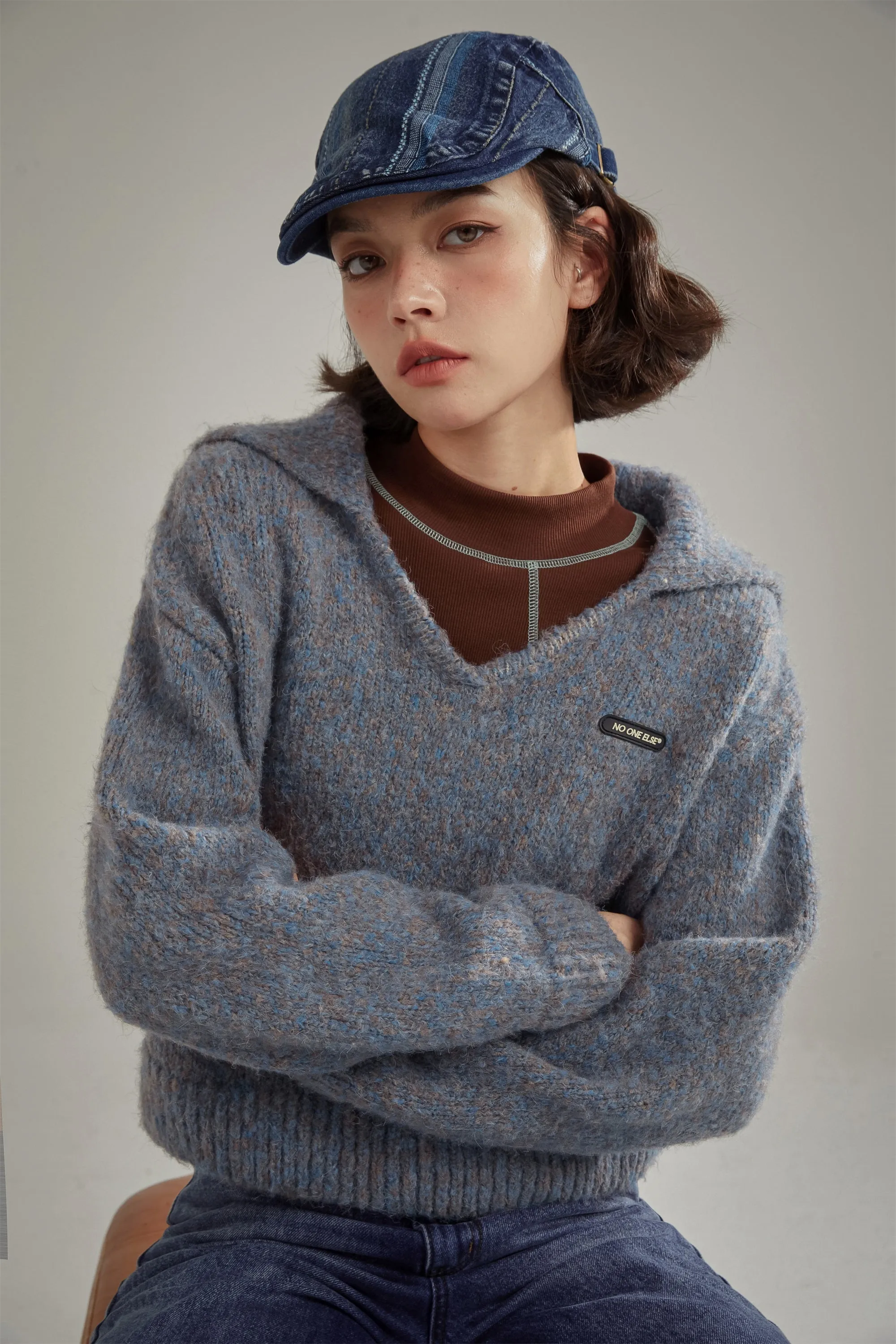 Open Big Collar Knit Sweater