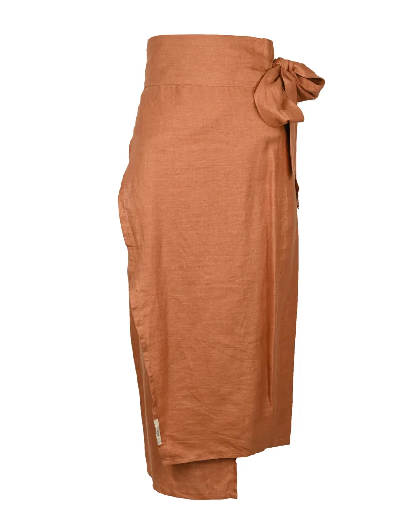 Orange Linen Wrap Skirt