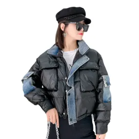 Patch Denim Puffer Coat