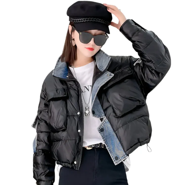 Patch Denim Puffer Coat