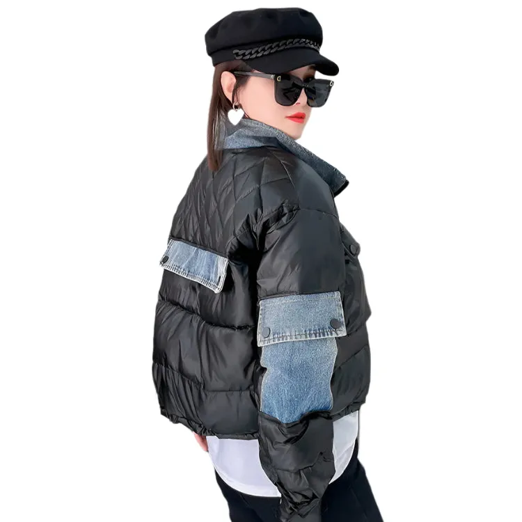 Patch Denim Puffer Coat