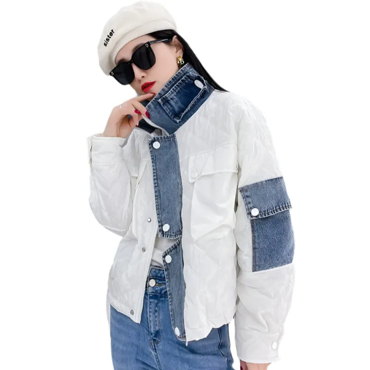 Patch Denim Puffer Coat