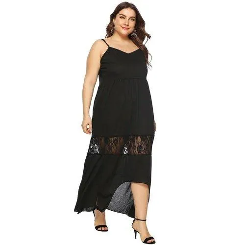 Plus Size Sleeveless Strap Lace Patchwork Maxi Dress