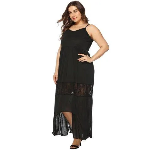 Plus Size Sleeveless Strap Lace Patchwork Maxi Dress