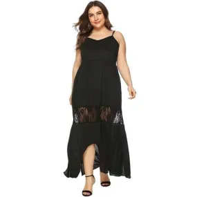 Plus Size Sleeveless Strap Lace Patchwork Maxi Dress