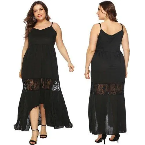 Plus Size Sleeveless Strap Lace Patchwork Maxi Dress