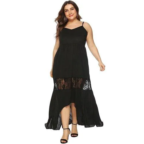 Plus Size Sleeveless Strap Lace Patchwork Maxi Dress