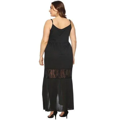 Plus Size Sleeveless Strap Lace Patchwork Maxi Dress