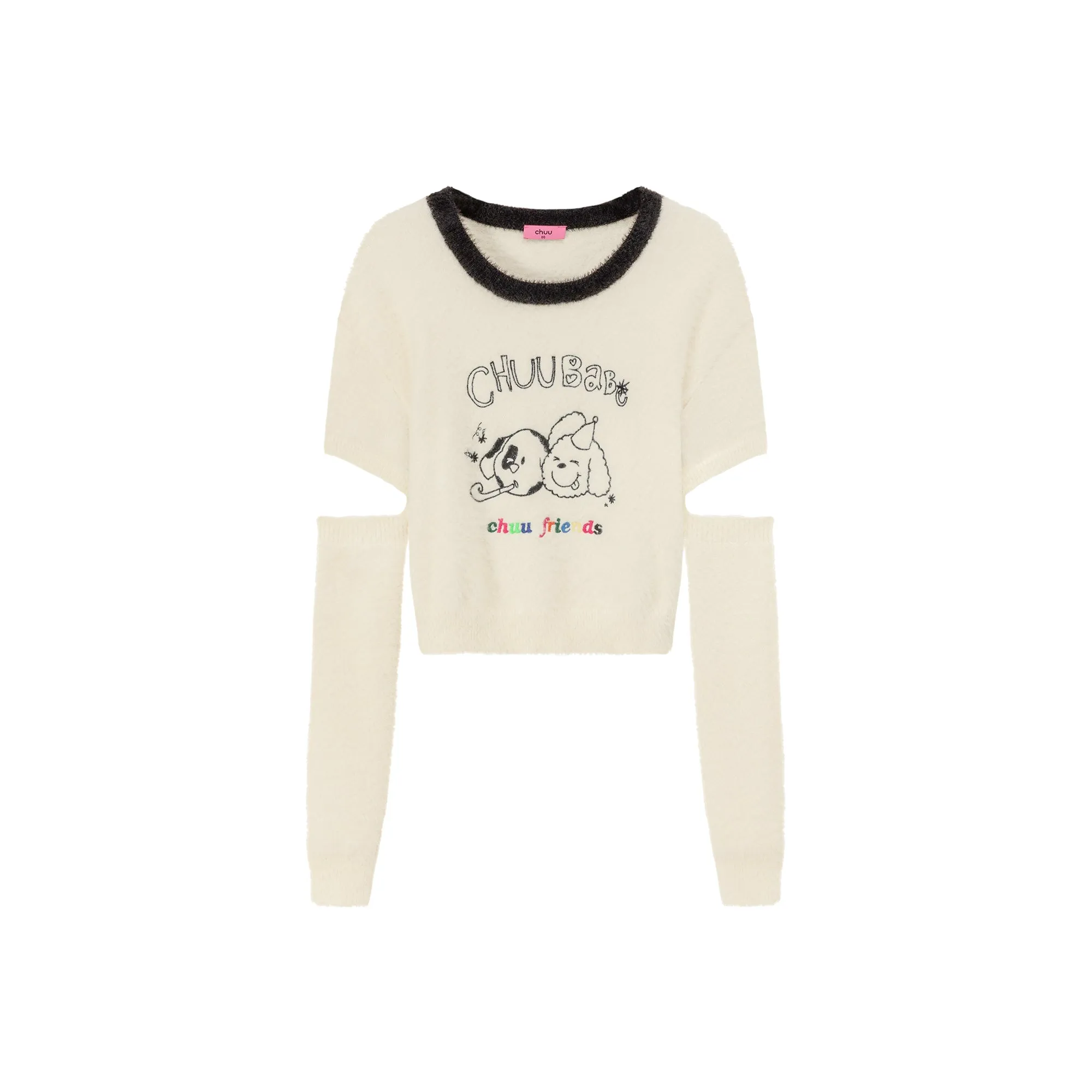 Puppy Character Cutout Knit Sweater