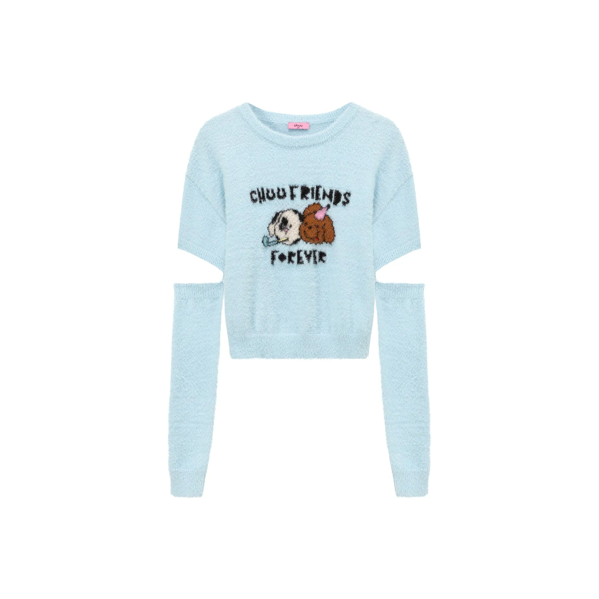 Puppy Character Cutout Knit Sweater