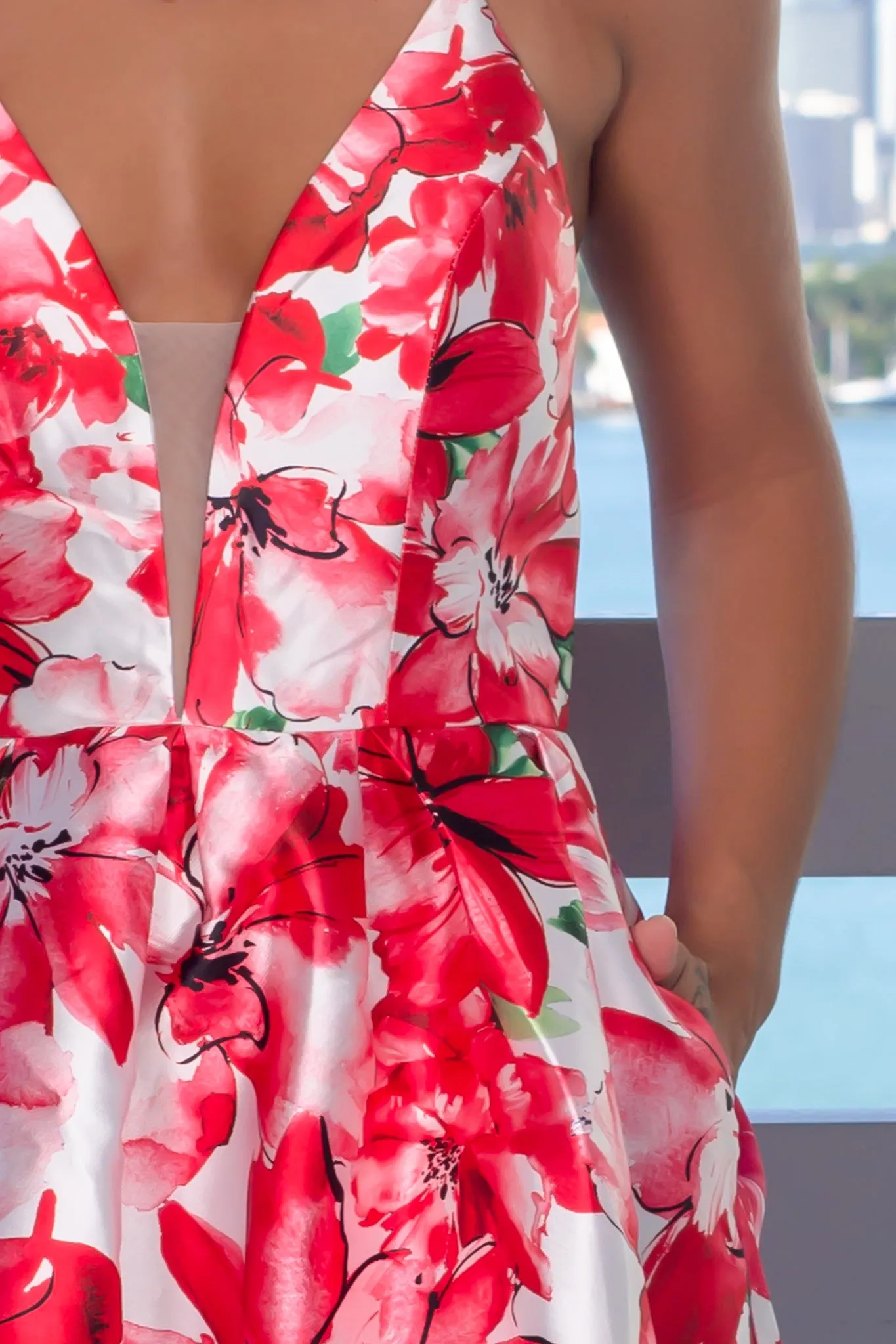 Red Floral Maxi Dress with Pockets