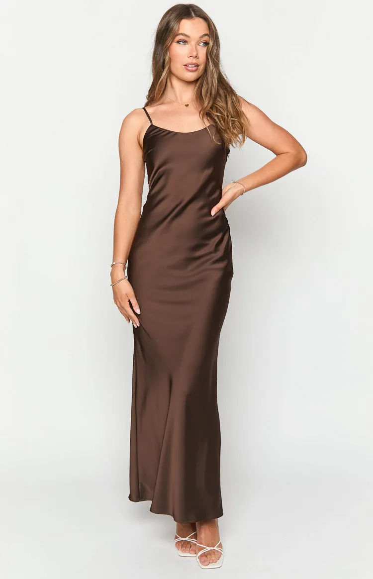 Renesmee Brown Satin Maxi Dress