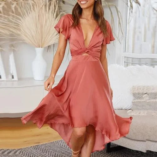 Ruffles Deep V-Neck High Waist Maxi Dress