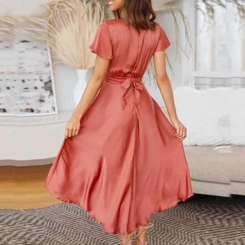 Ruffles Deep V-Neck High Waist Maxi Dress