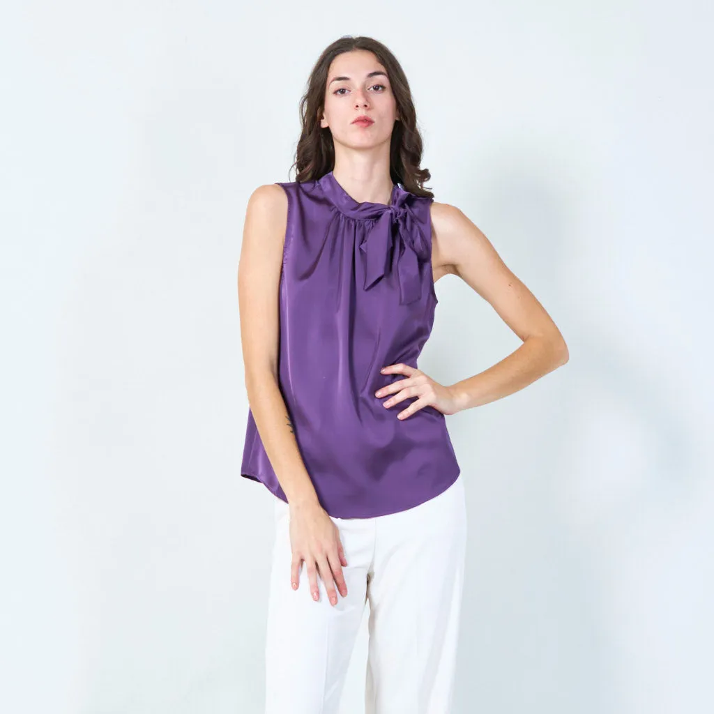 Sleeveless bow-tie blouse wholesale