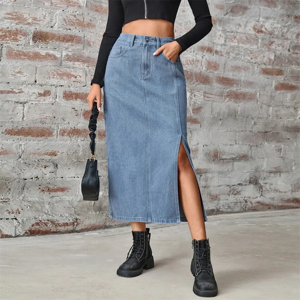 Spring Streetwear Denim American Summer Vintage Long Casual Skirt