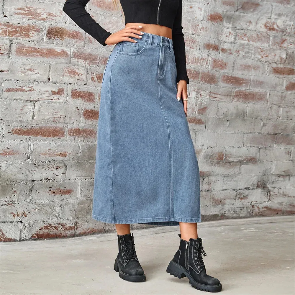 Spring Streetwear Denim American Summer Vintage Long Casual Skirt