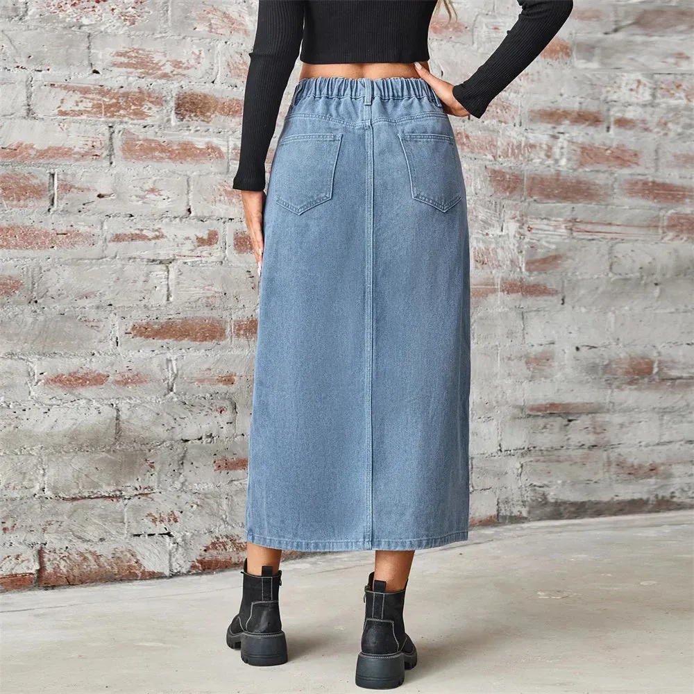 Spring Streetwear Denim American Summer Vintage Long Casual Skirt