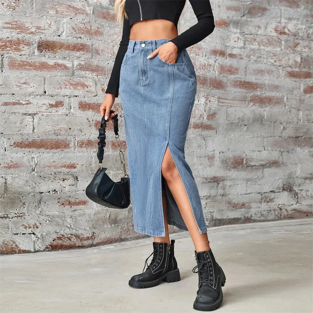 Spring Streetwear Denim American Summer Vintage Long Casual Skirt