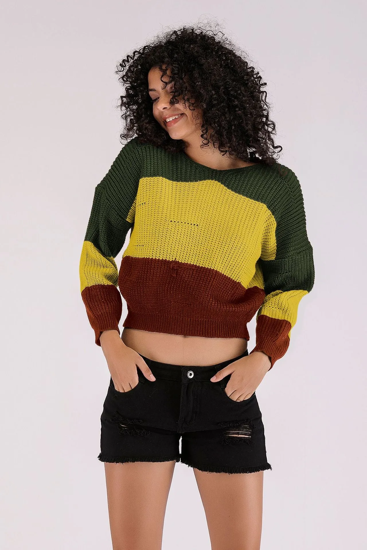 Stripe Round Neck Mini Knitting Sweaters