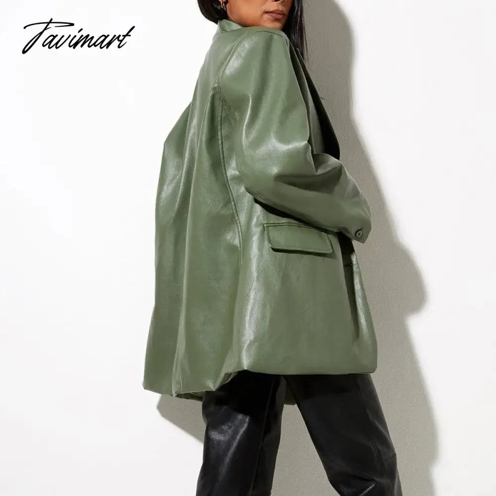 Tavimart Autumn and Winter New High-quality Women's Leather Casual Warm Suit Jacket Top Clothing