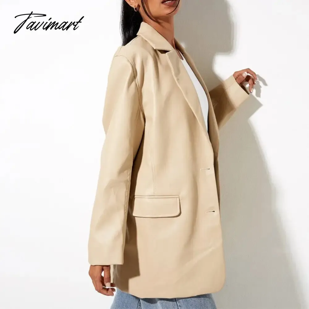 Tavimart Autumn and Winter New High-quality Women's Leather Casual Warm Suit Jacket Top Clothing