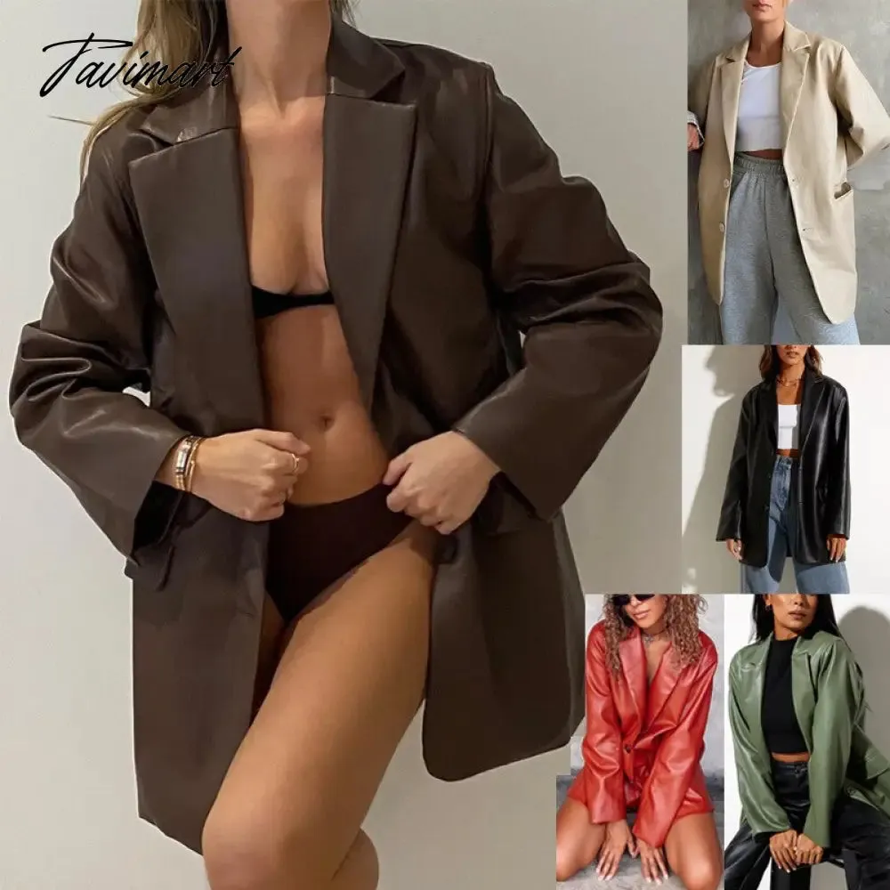 Tavimart Autumn and Winter New High-quality Women's Leather Casual Warm Suit Jacket Top Clothing