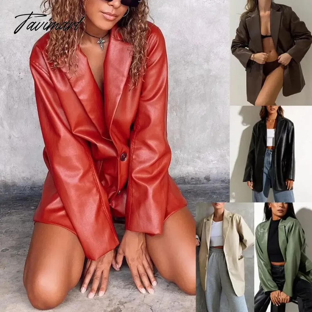 Tavimart Autumn and Winter New High-quality Women's Leather Casual Warm Suit Jacket Top Clothing