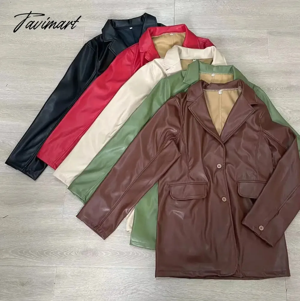 Tavimart Autumn and Winter New High-quality Women's Leather Casual Warm Suit Jacket Top Clothing