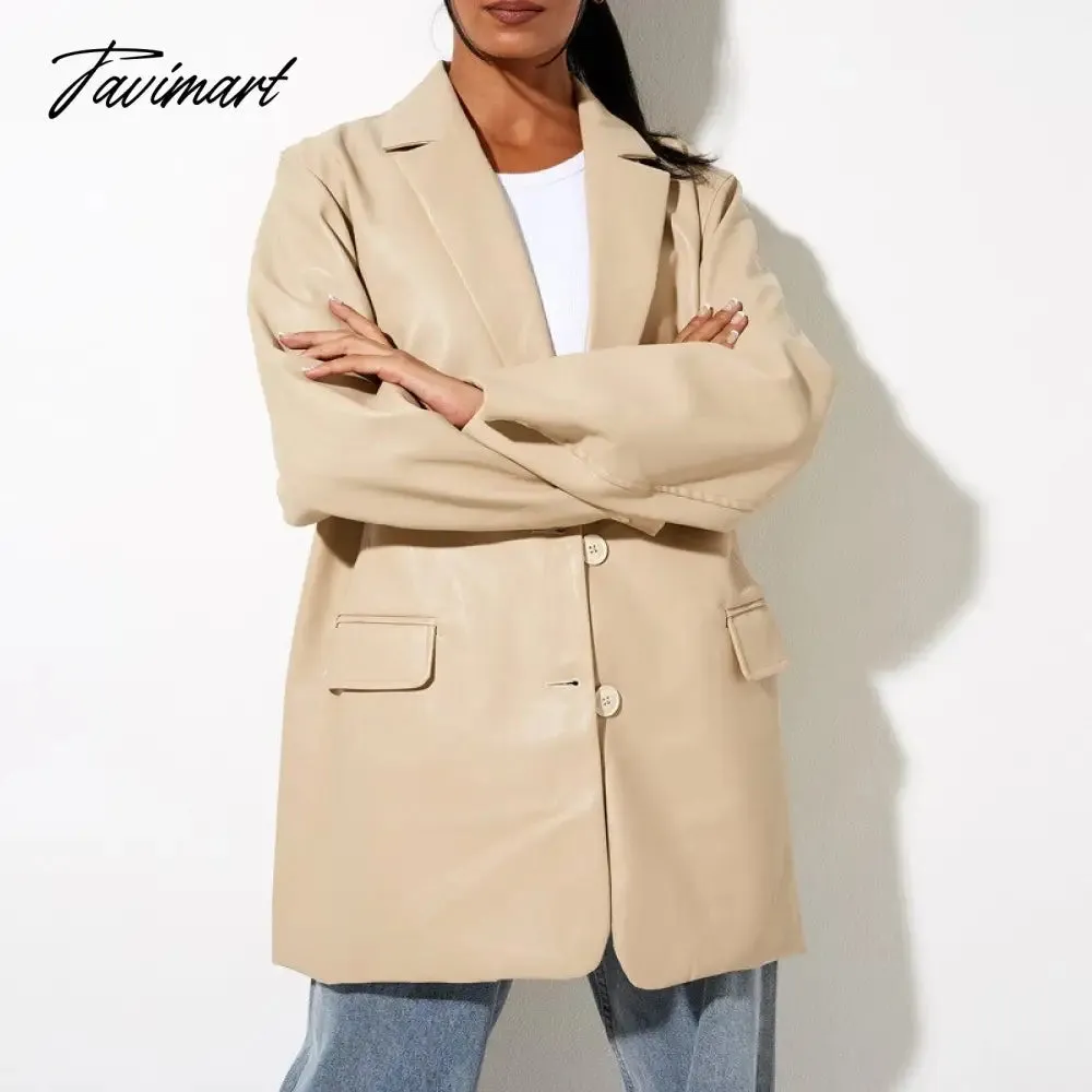 Tavimart Autumn and Winter New High-quality Women's Leather Casual Warm Suit Jacket Top Clothing