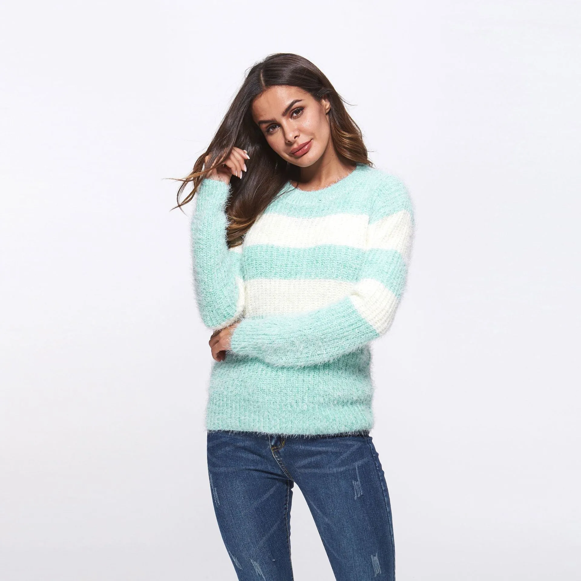 Thicken Stripe Round Neck Knitting Sweaters