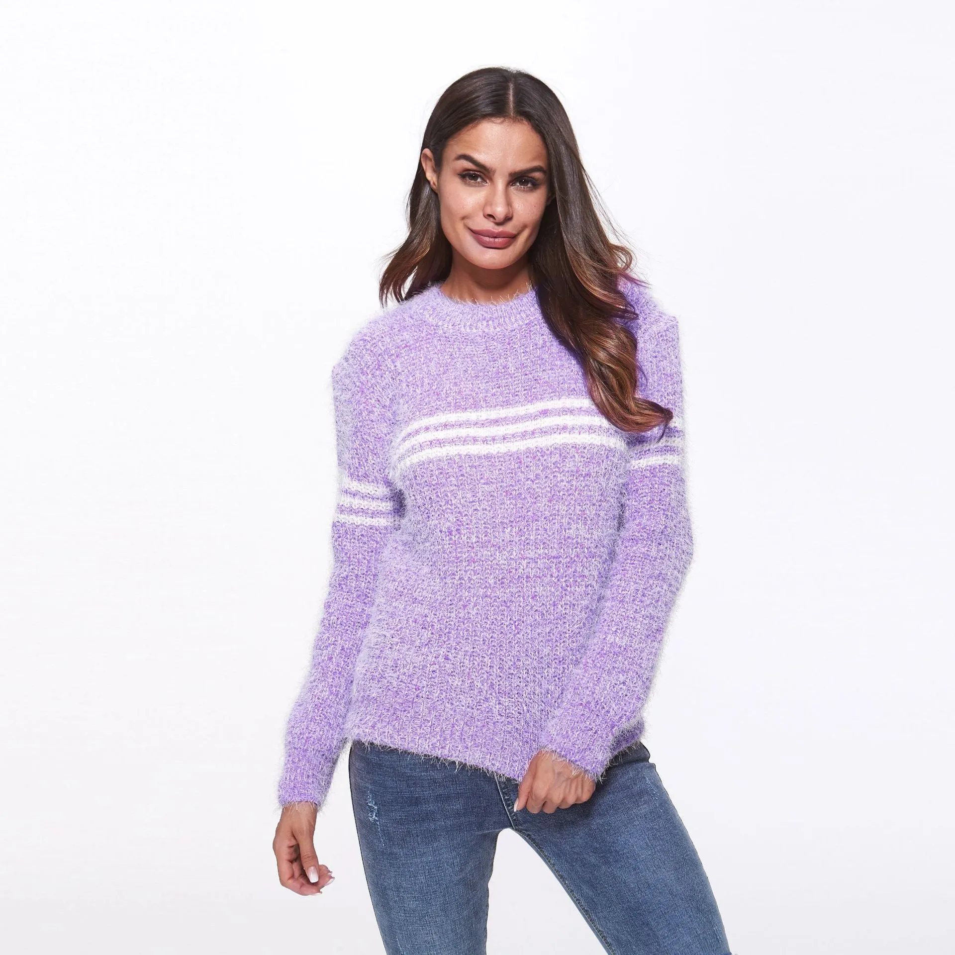 Thicken Stripe Round Neck Knitting Sweaters