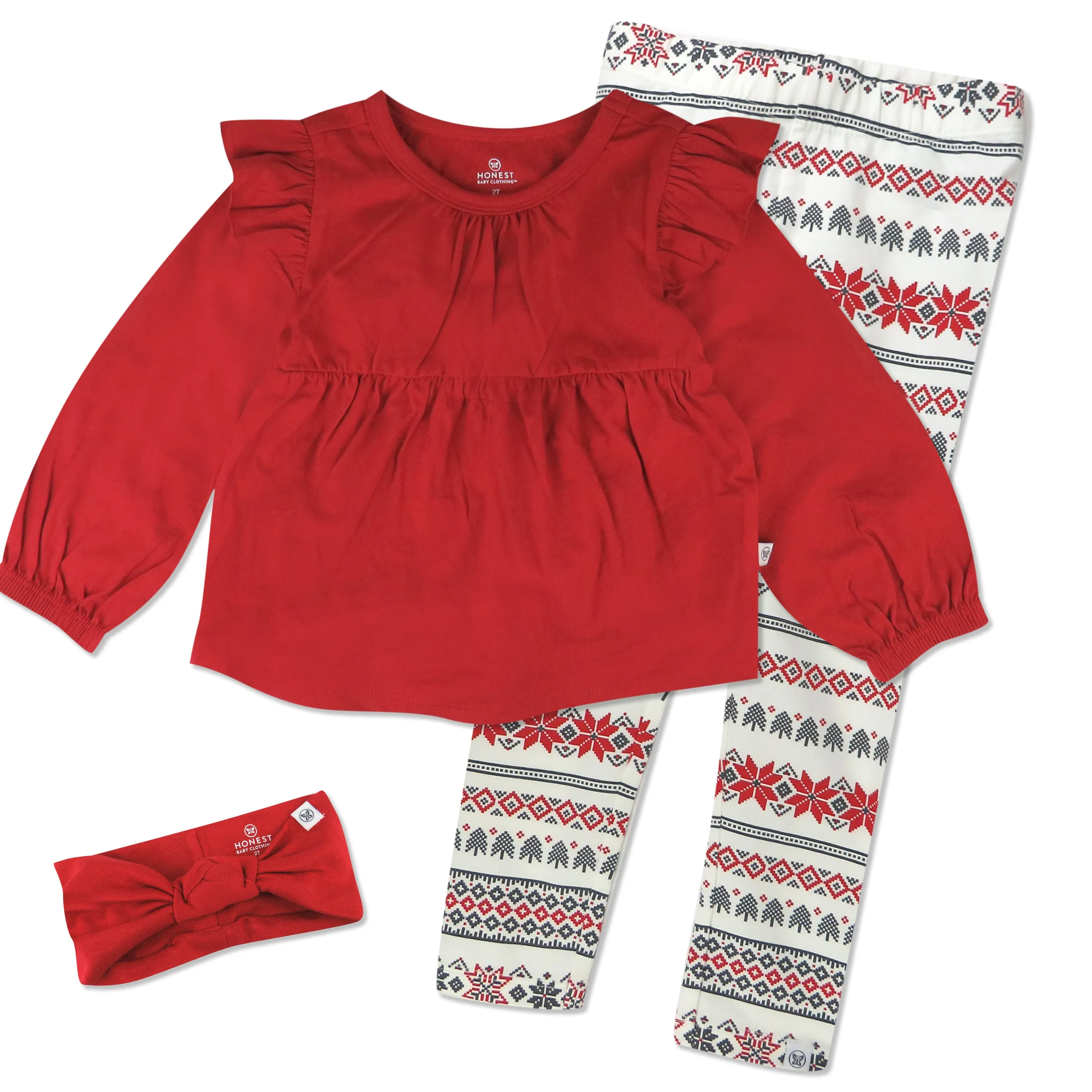 Toddler 3-Piece Ruffle Shoulder Top, Legging & Headband Set