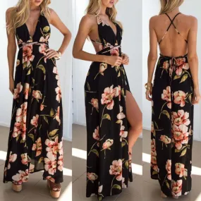 VenusFox Floral Sexy Maxi Backless Dresses