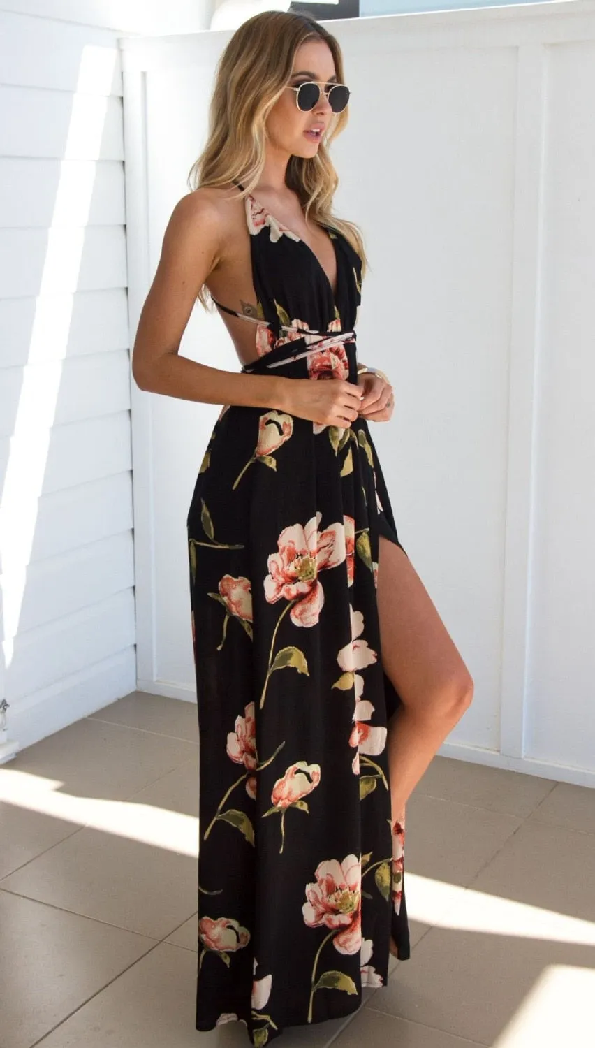 VenusFox Floral Sexy Maxi Backless Dresses