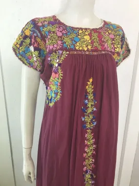 Vintage 60s 70s Boho Oaxacan Mexican Hand Embroidered Festival Dress