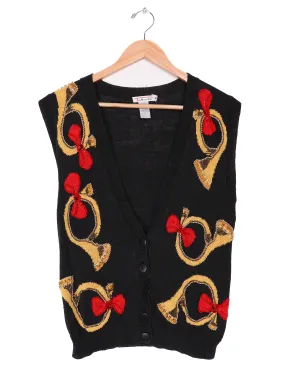 Vintage Talbots Festive French Horns Embroidered Sweater Vest