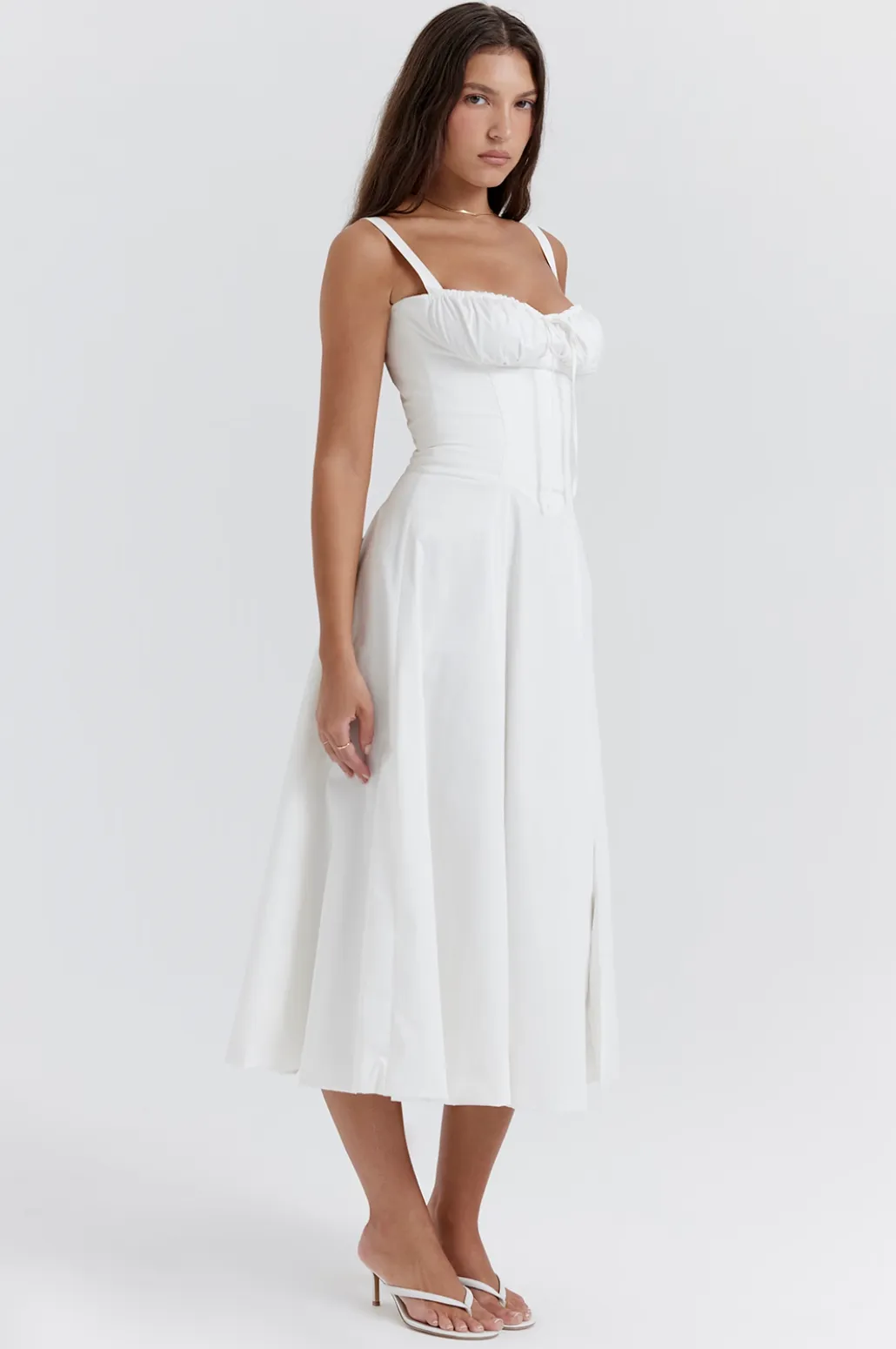 White maxi Sleeveless Bustier A-line Dress