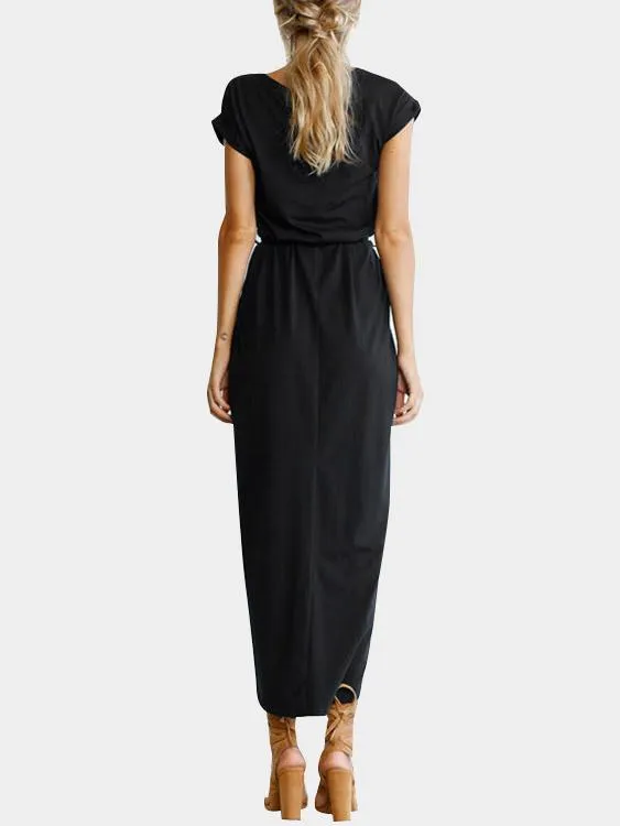 Wholesale Black Round Neck Short Sleeve Maxi Dresses