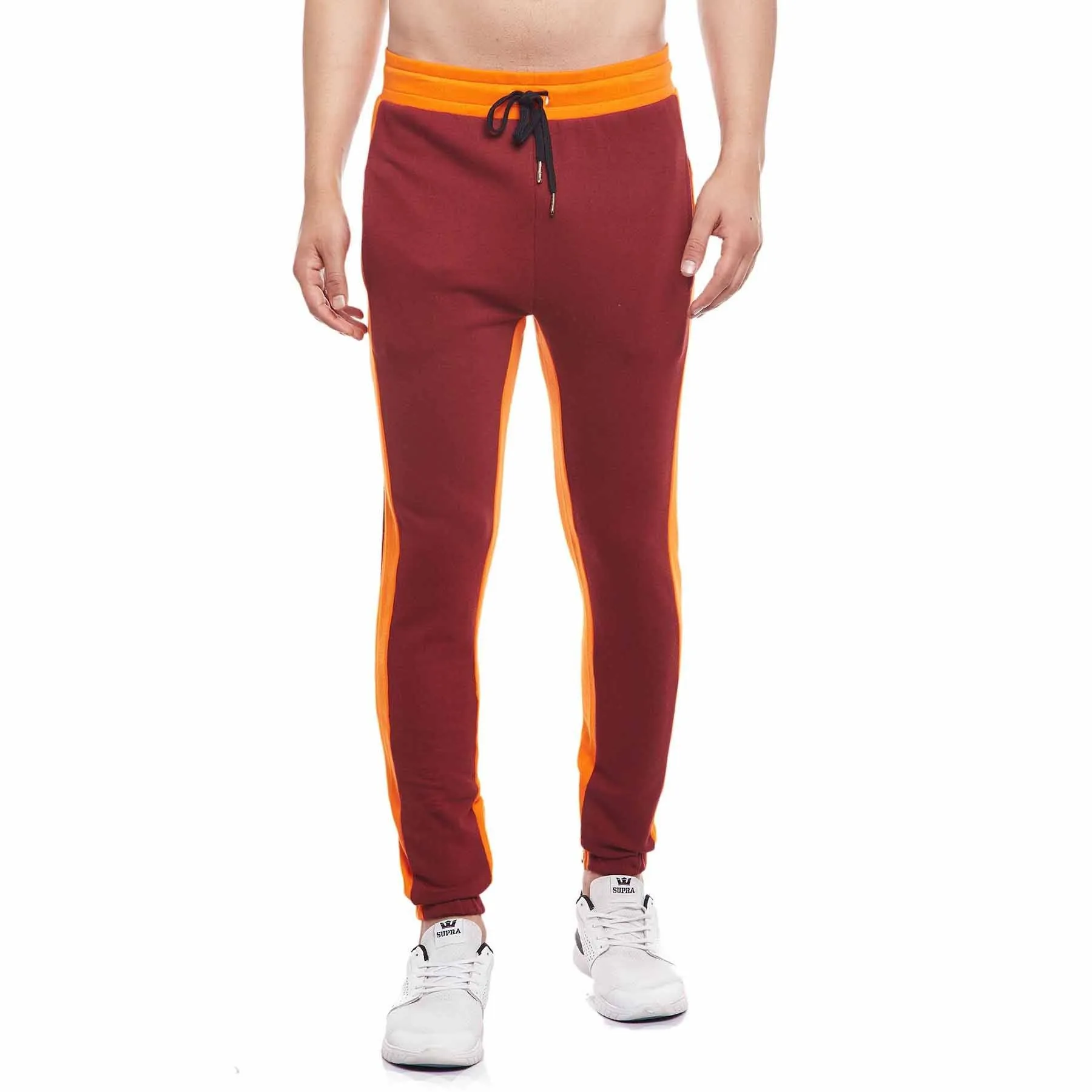 Wine Contrast Zipped Joggers