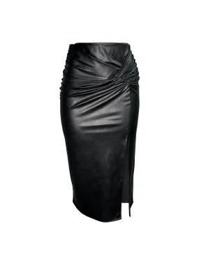 WRAP-EFFECT MIDI SKIRT