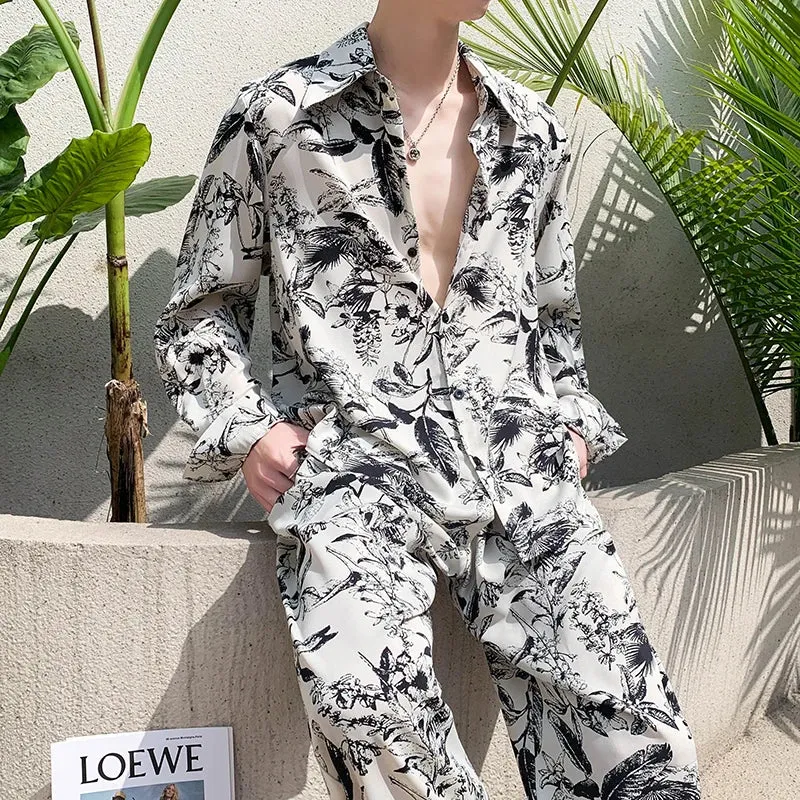 xiangtuibao  -  Luxury Printed Suit 2 Piece Set Ice Breathable Oversized Blazer Trousers Business Formal Casual Suits Party Prom nightclub suits