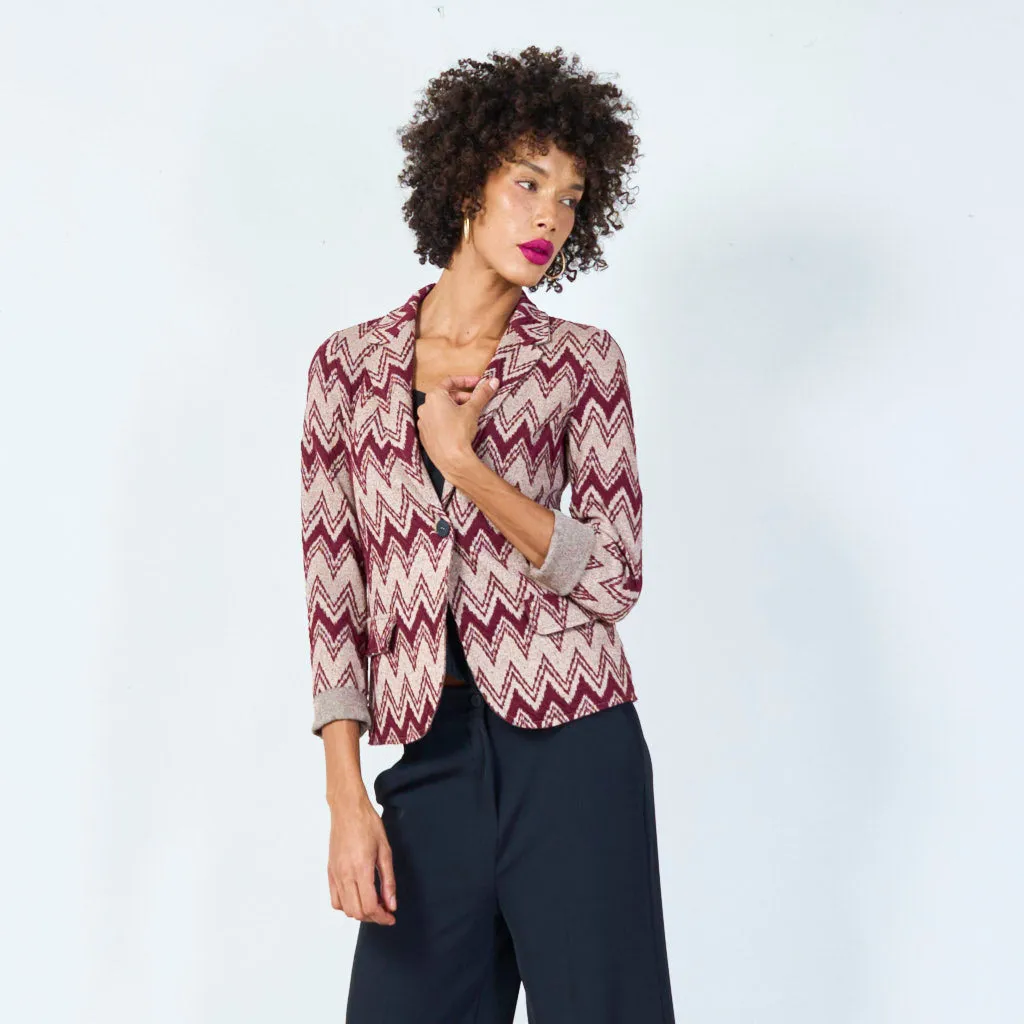 Zigzag pattern blazer with rolled cuffs wholesale